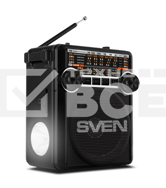 Радиоприемник АС SVEN SRP-355, черный (3 Вт, FM/AM/SW, USB, SD/microSD, фонарь, встроенный аккумулятор) АС SVEN SRP-355, черный (3 Вт, FM/AM/SW, USB, SD/microSD, фонарь, встроенный аккумулятор)