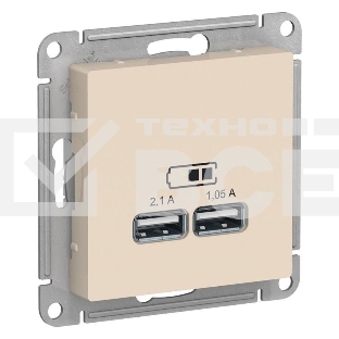 Розетка USB, 5В, 1 порт x 2,1 А, 2 порта х 1,05 А, механизм ATN000233 Schneider Electric Бежевый