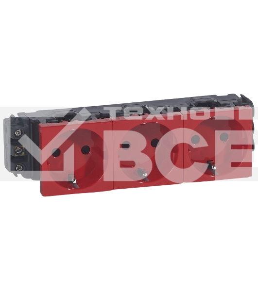 Розетка DLP 6M 3х2К+З нем.ст., с винт. заж., красная