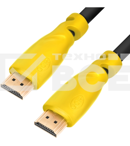 Кабель Greenconnect5.0m HDMI версия 1.4,черный, желтые коннекторы, OD7.3mm, 30/30 AWG, позолоченные контакты, Ethernet 10.2 Гбит/с, 3D, 4K, экран