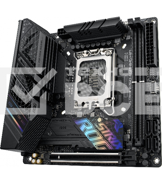 Материнская плата ASUS ROG STRIX B760-I GAMING WIFI, LGA 1700, Intel B760, 2xDDR5, 4xSATA, 2xM.2, 1xPCIe 5.0 x16, 1xHDMI, 1xDP, 1x 2.5Gb LAN, 3xUSB-A 2.0, 3xUSB-A 3.2 Gen 1, 1xUSB-C 3.2 Gen 1, 1xUSB-C 3.2 Gen 2x2, 5x3.5 мм, 7.1, Mini-ITX