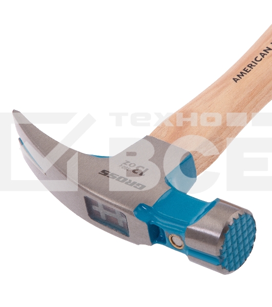 Молоток-гвоздодер Gross AMERICAN HICKORY 380 г, угол 75, магнит, обрезиненная рукоятка