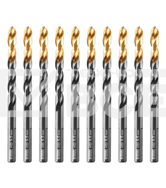 Сверло по металлу, 6,5 мм, HSS-Tin, Golden Tip, 10 шт. Denzel