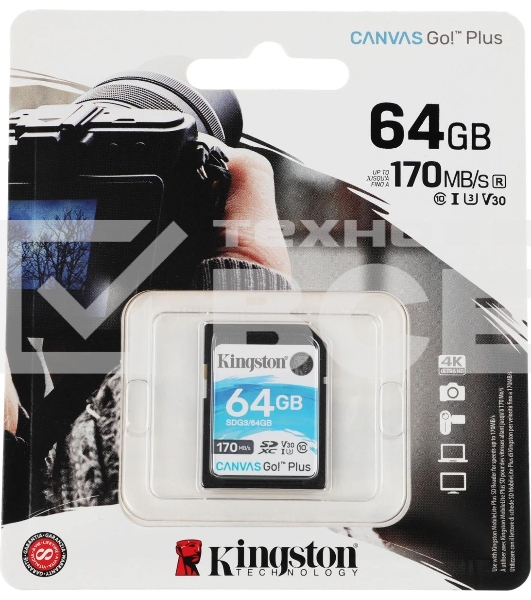 Флеш карта Kingston 64GB SDXC Canvas Go Plus 170R C10 UHS-I U3 V30 EAN: 740617301397