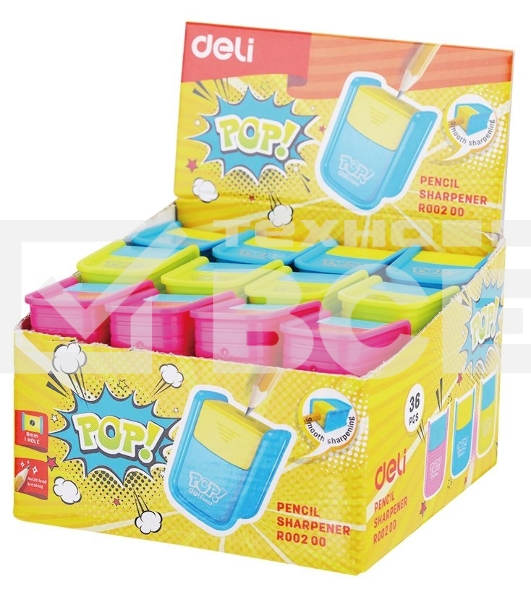 Точилка для карандашей ручная Deli ER00200 PoP 1 отверстие пластик ассорти дисплей
