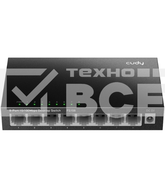 Коммутатор 8-Port 10/100 Mbps Desktop Switch, 8 10/100M RJ45 Ports, Loop Detection, Metal Case, Power Saving, Plug & Play