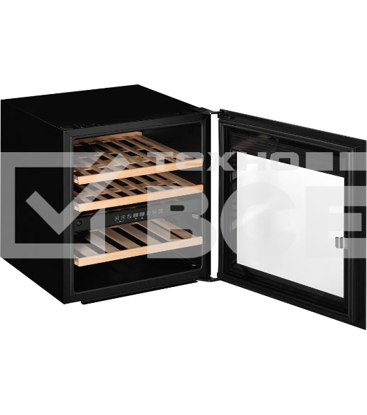 Винный шкаф Kuppersberg RBW 66, встраиваемый, High-Tech, объем 85 л, вместимость 36 бутылок, диапазон температуры 5-22 градусов, сенсорное открытие двери, 3 полки из бука, LCD дисплей, уровень шума 39 дБ, черный