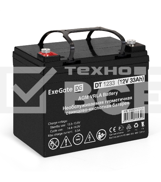 Аккумуляторная батарея ExeGate DT 1233 (12V 33Ah, под болт М6)