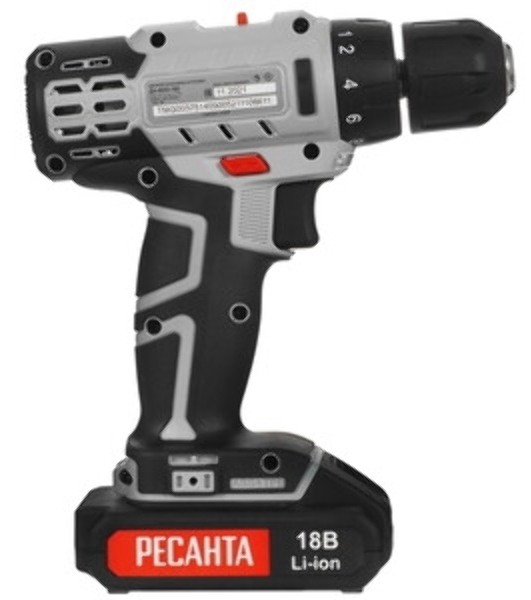 Дрель-шуруповерт Ресанта ДА-50Л2-18А, 18 В, 2 Ач, 50 Нм, щеточный