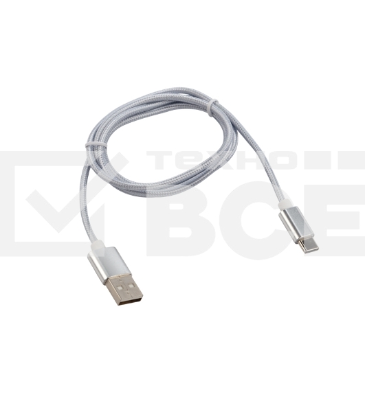 Кабель USB-Type-C/2A/nylon/silver/1m/Rexant