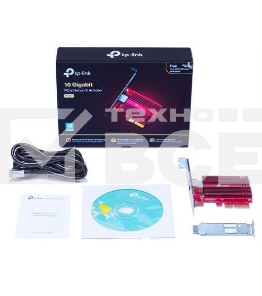 Сетевой адаптер 10 Gigabit PCI-E network adapter, 1 PCI Express 3.0 X4 interface, 1 100/1000/10000Mbps Ethernet port, come with Low-Profile and Full-Height Brackets