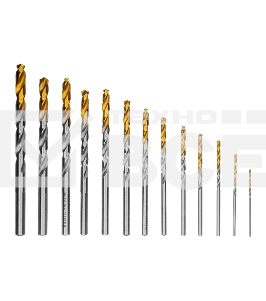 Набор сверл по металлу Denzel 1,5-6,5мм, Р6М5-TiN, Golden Tip, 13 шт 723002