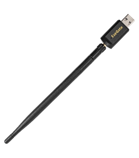 Сетевой адаптер Wi-Fi 5 двухдиапазонный высокого усиления ExeGate EDWA-186-AC1300-2 (Wi-Fi AC (a/b/g/n/ac), чипсет Realtek8812, 2.4 ГГц до 400 Мбит/с + 5 ГГц до 867 Мбит/с, 1x5dBi внешняя съемная антенна, USB 3.0)
