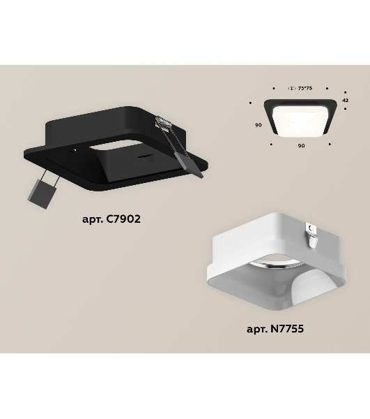 Комплект встраиваемого светильника Ambrella light XC7902013 SBK/FR черный песок/белый матовый MR16 GU5.3 (C7902, N7755)