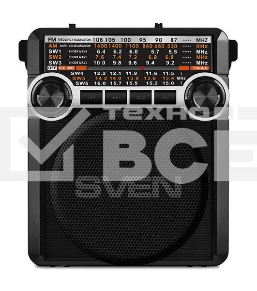Радиоприемник АС SVEN SRP-355, черный (3 Вт, FM/AM/SW, USB, SD/microSD, фонарь, встроенный аккумулятор) АС SVEN SRP-355, черный (3 Вт, FM/AM/SW, USB, SD/microSD, фонарь, встроенный аккумулятор)