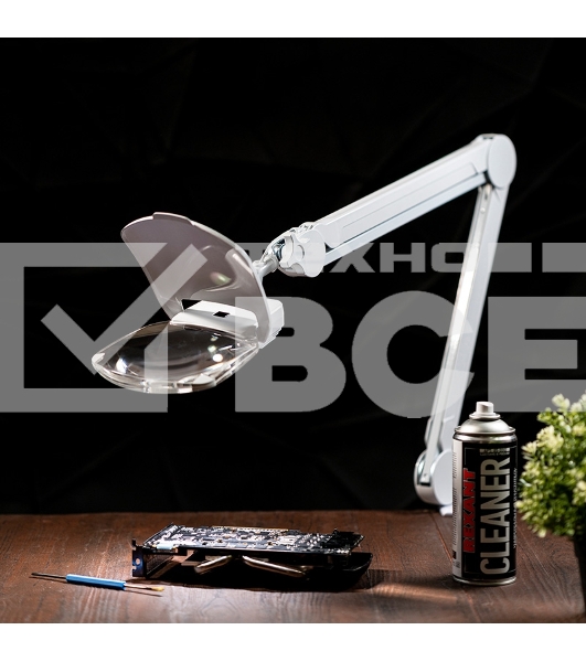 Лупа на струбцине Rexant, квадратная 3D+20D, с подсветкой 6 LED, серия EXPERT, белая 31-0565