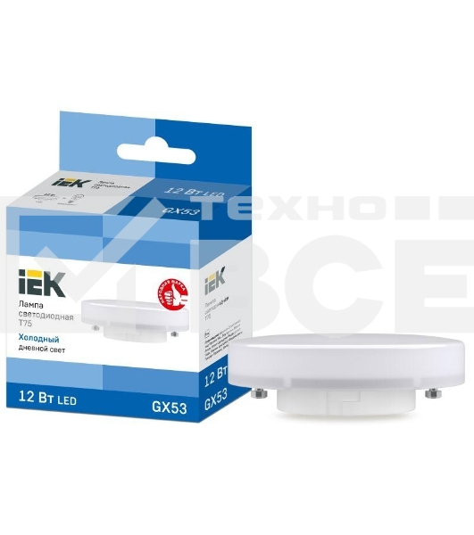 Лампа светодиодная Iek LLE-T80-12-230-65-GX53 ECO T75 таблетка 12Вт 230В 6500К GX53 IEK