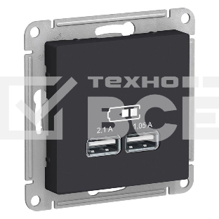 Карбон Розетка USB, 5В, 1 порт x 2,1 А, 2 порта х 1,05 А, механизм ATN001033 Schneider Electric