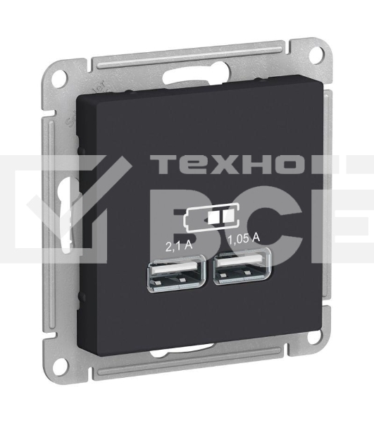 Карбон Розетка USB, 5В, 1 порт x 2,1 А, 2 порта х 1,05 А, механизм ATN001033 Schneider Electric