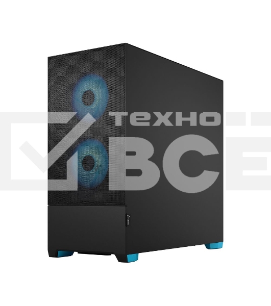 Компьютерный корпус без блока питания Fractal Design Pop Air RGb Cyan Core TG Clear Tint, Midi-Tower, 3x120мм RGb, 2xUSB-A 3.2 ATX, mATX, mITX черный/циан