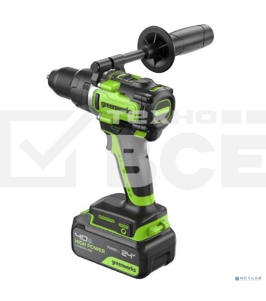 Дрель-шуруповерт аккумуляторная Greenworks GD24DD140 24V, 70/140Нм,Anti-kickback,2х4Ач,ЗУ,кор 3707607CUD