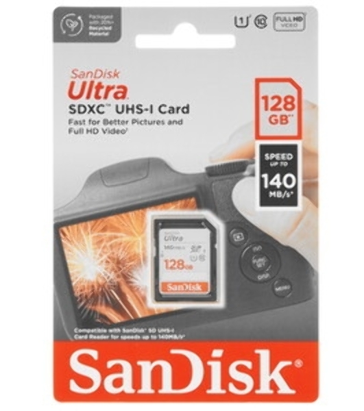 Флеш карта SD 128Gb SanDisk SDXC Class 10 UHS-I Ultra 140Mb/s
