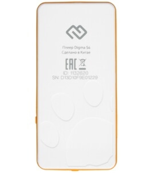 Плеер Hi-Fi Flash Digma S4 8Gb белый/оранжевый/1.8'/FM/microSDHC
