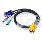 Шнур, мон+клав+мышь PS/2, SPHD15=>HD DB15+2x6MINI-DIN ATEN (2L-5202P) Male-3xMale, 8+6+6 проводов, опрессованный, 1.8 метр., черный, фото 1