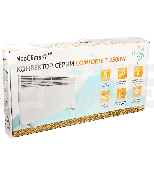 Конвектор Neoclima Comforte T2.5 ЭВНА-2,5/230С2белый, 2500 Вт, 25 м2, термостат