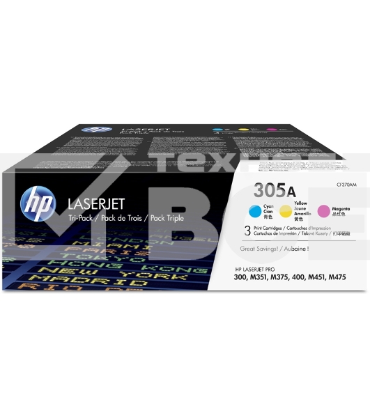 Картридж лазерный набор HP CF370AM № 305A голубой/пурпурный/желтый CLJ M451 (CE411A+CE412A+CE413A)