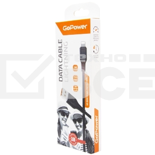 Кабель GoPower GP01L USB (m)-Lightning (m) 1.0м 2.4A ПВХ черный (1/800)