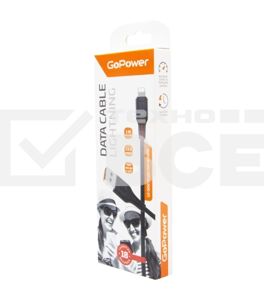 Кабель GoPower GP01L USB (m)-Lightning (m) 1.0м 2.4A ПВХ черный (1/800)