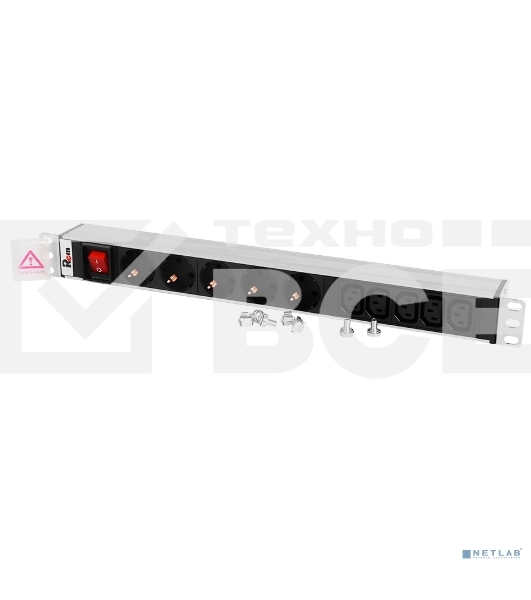 Блок розеток Rem-10 с выкл., 4 Sсhuko, 6 IEC 60320 C13, 10 A, алюм., 19