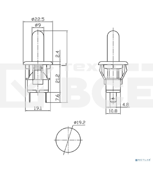 Выключатель-кнопка Rexant 250V 2.5А (2с) ON-(OFF) Б/Фикс белый (мебельная)