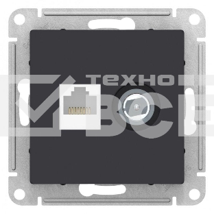 Розетка двойная комп+ТВ, RJ45+TV, кат.5E, механизм, КАРБОН