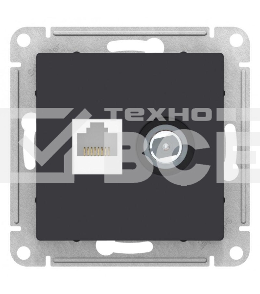 Розетка двойная комп+ТВ, RJ45+TV, кат.5E, механизм, КАРБОН