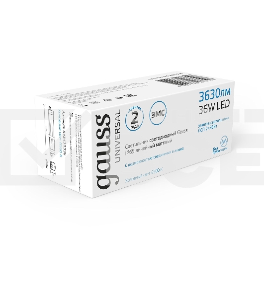 Св-к светодиодный Gauss IP65 1170*60*55мм 36Вт 2500lm 6500К линейн. мат. с возм. соед. в линию 843425336 Gauss