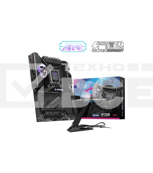 Материнская плата MSI MPG Z890 CARBON WIFI, LGA 1851, Intel Z890, 4xDDR5, 4xSATA, 5xM.2, 1xPCI-E 5.0 x16, 1xPCI-E 5.0 x8, 1xPCI-E 4.0 x4, 1xHDMI, 2xUSB-C Thunderbolt 4, 1xUSB-C 3.2 Gen 2, 10xUSB-A 3.2 Gen 2, 2x 5Gb LAN, 2x3.5 мм, 7.1, ATX
