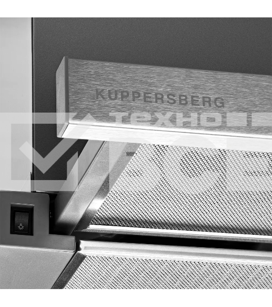 Встраиваемая вытяжка Kuppersberg SLIMTURBO 60 X, ширина 60 см, отвод/рециркуляция, 1500 м3/час, механическое управление, 3 скорости, освещение 2х2 Вт, металлические жироулавливающие фильтры, угольный фильтр KF-ES (опция), 63.4 дБ, обратный клапан, шхвхг:5