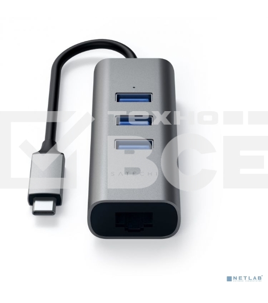 USB-хаб Satechi Type-C 2-in-1 USB 3.0 Aluminum 3 Port Hub and Ethernet Port. Интерфейс Type-C. серый космос.
