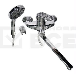 Смеситель в ванную BRIMIX 3370 с дивектором на корпусе шаровый ручка с черной мозаикой (шаровый, ручка с черной мозаикой, картридж d=40 мм, гусак 30 см, аэратор для экономии воды, гайки крепления и эксцентрики из нержавеющей стали, чашки Люкс, большая душ