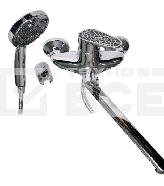 Смеситель в ванную BRIMIX 3370 с дивектором на корпусе шаровый ручка с черной мозаикой (шаровый, ручка с черной мозаикой, картридж d=40 мм, гусак 30 см, аэратор для экономии воды, гайки крепления и эксцентрики из нержавеющей стали, чашки Люкс, большая душ