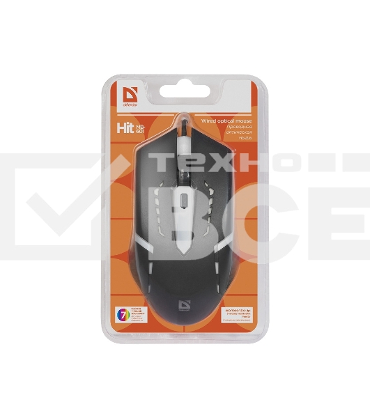 Мышь проводная Defender Hit MB-601 черный, 1200 dpi, USB, кнопки - 4