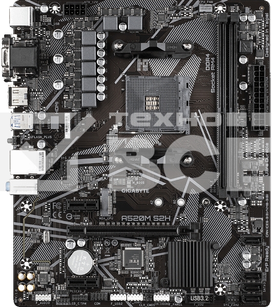 Материнская плата Gigabyte A520M S2H, AM4, AMD A520, 2xDDR4, 4xSATA, 1xM.2, 1xPCIe 3.0 x16, 2xPCIe x1, 1xHDMI, 1xDVI-D, 1xVGA, 1x 1Gb LAN, 4xUSB-A 3.2 Gen 1, 2xUSB-A 2.0, 3x3.5 мм, 7.1, mATX