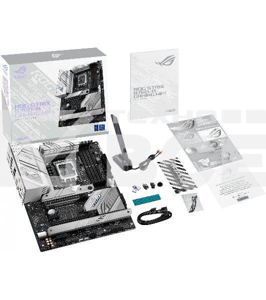 Материнская плата ASUS ROG STRIX B760-A GAMING WIFI, LGA 1700, Intel B760, 4xDDR5, 4xSATA, 3xM.2, 1xPCIe 5.0 x16, 1xPCIe 3.0 x4, 1xHDMI, 1xDP, 1x 2.5Gb LAN, 1xUSB-A 3.2 Gen 2, 2xUSB-A 3.2 Gen 1, 4xUSB 2.0, 5x3.5 мм, 7.1, Standard-ATX