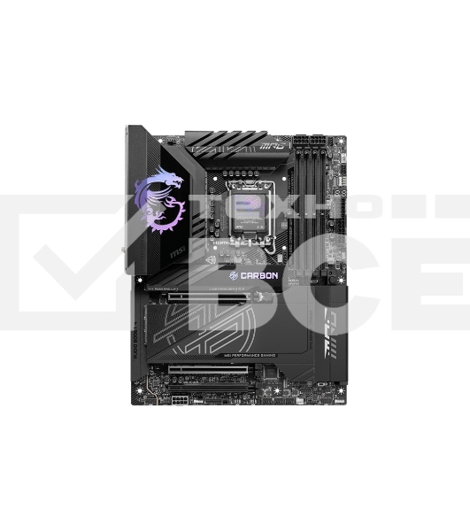 Материнская плата MSI MPG Z890 CARBON WIFI, LGA 1851, Intel Z890, 4xDDR5, 4xSATA, 5xM.2, 1xPCI-E 5.0 x16, 1xPCI-E 5.0 x8, 1xPCI-E 4.0 x4, 1xHDMI, 2xUSB-C Thunderbolt 4, 1xUSB-C 3.2 Gen 2, 10xUSB-A 3.2 Gen 2, 2x 5Gb LAN, 2x3.5 мм, 7.1, ATX