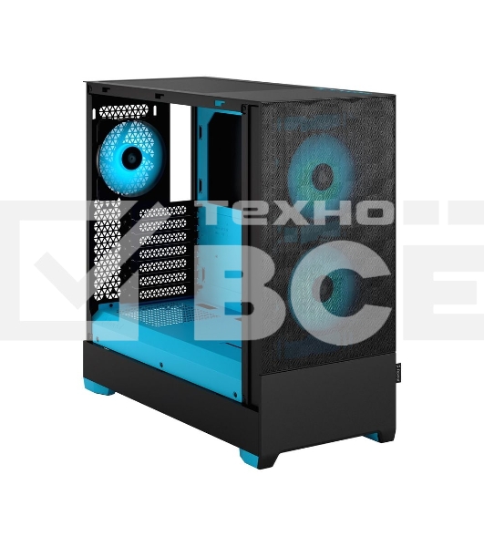 Компьютерный корпус без блока питания Fractal Design Pop Air RGb Cyan Core TG Clear Tint, Midi-Tower, 3x120мм RGb, 2xUSB-A 3.2 ATX, mATX, mITX черный/циан