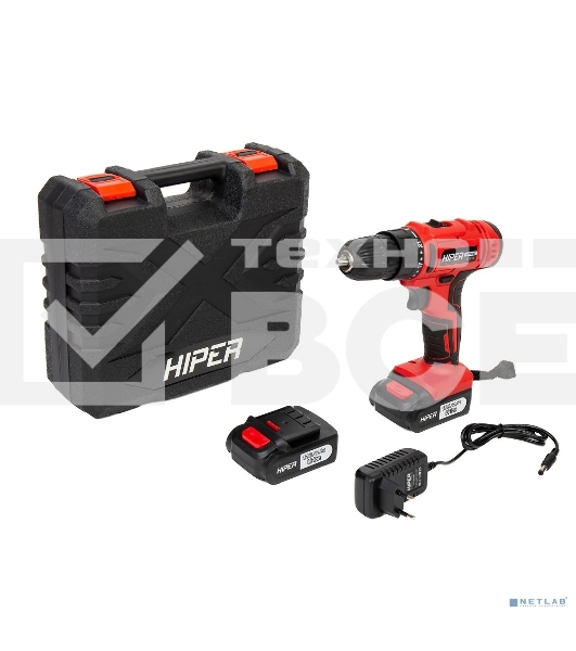 Дрель акк HIPER 12В, 30Нм, 2Ач, 0-350/0-1350 об/мин, 2 акк, Li-ion, БЗП 10мм, кейс
