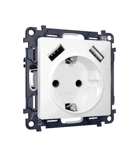 Комплект механизма электрической розетки ALFA Белый матовый 2USB A+A 18W (быстрая зарядка) с/з QUANT (AP1290, VM155) MA129010