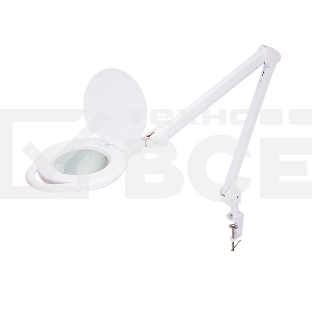 Лупа на струбцине Rexant, круглая, 5D, с подсветкой 96 LED, теплый и холодный свет, белая